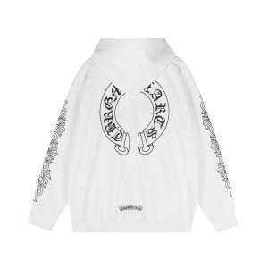 Chrome Hearts White Gothic Horseshoe Zip Hoodie