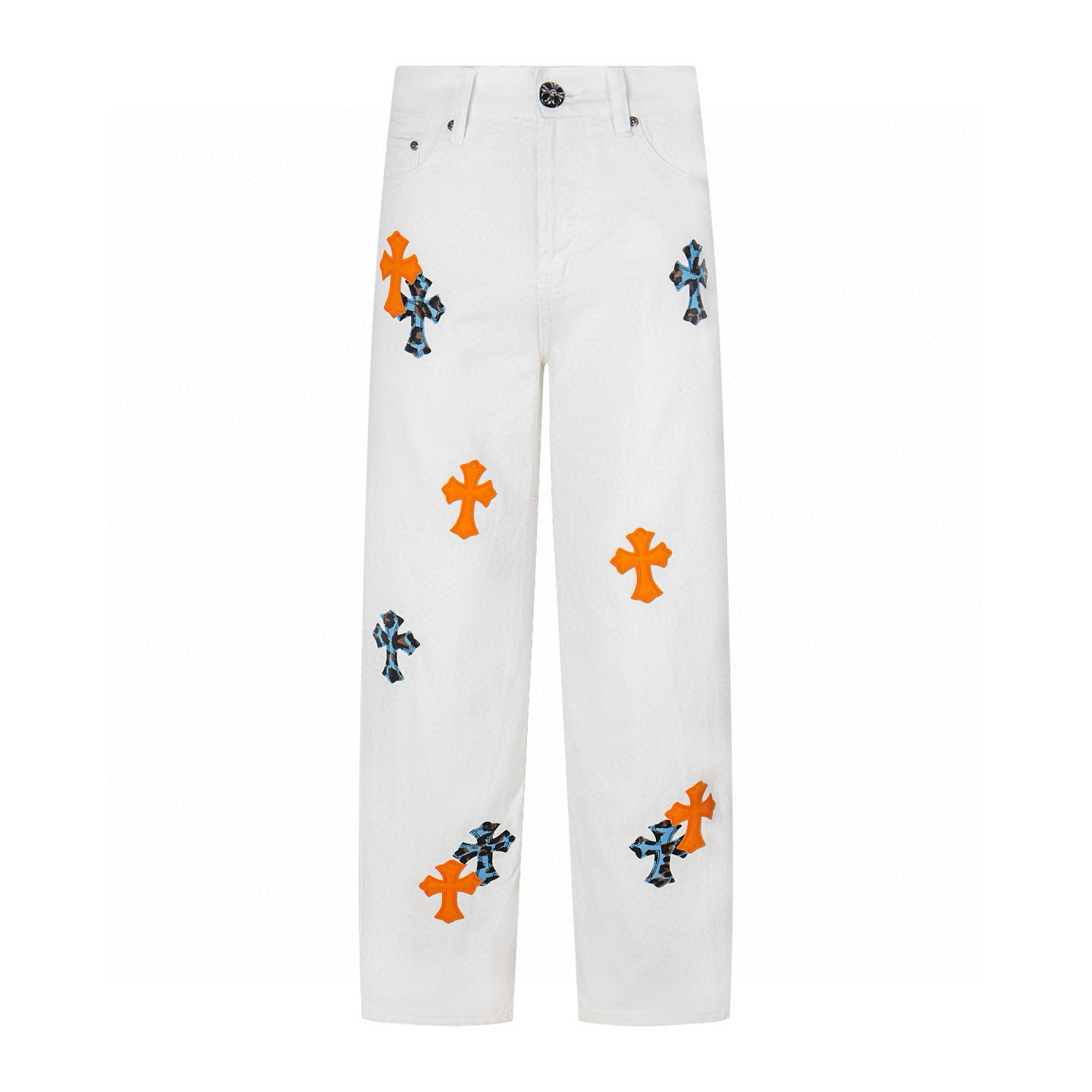 Chrome Hearts White Orange Blue Cross Patch Jeans Chrome Hearts White Orange Blue Cross Patch Jeans