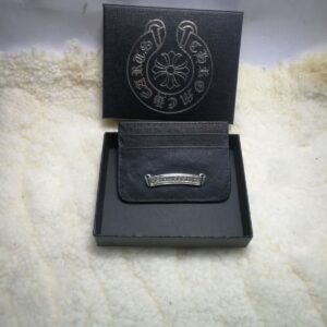 Chrome Hearts Black Leather Logo Plaque Card Holder