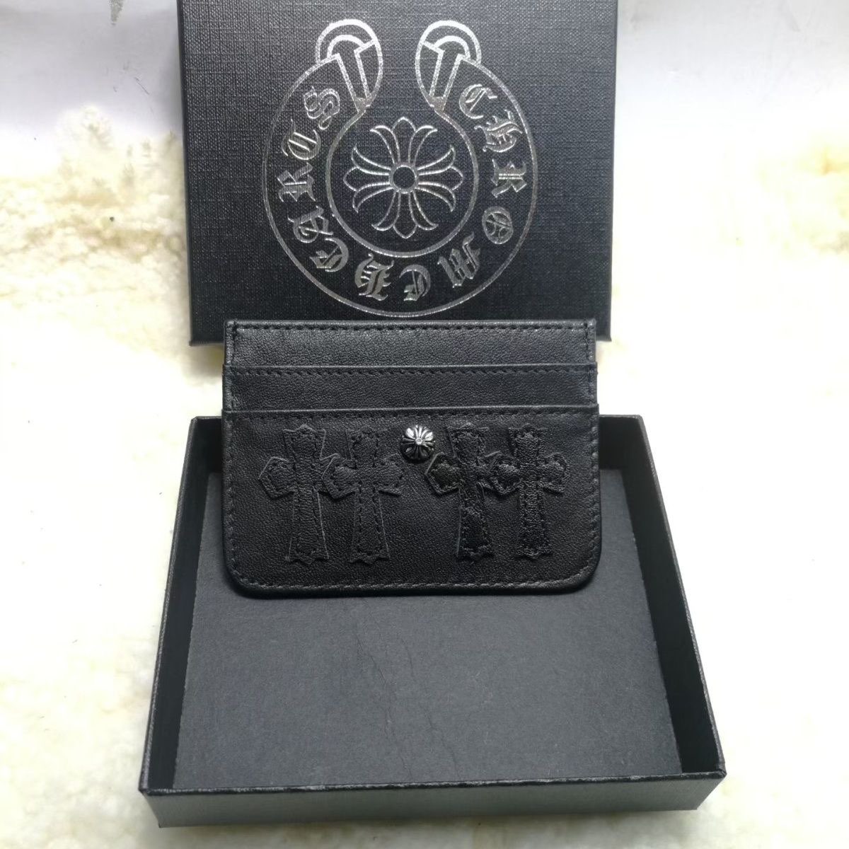 Chrome Hearts Black Cross Embossed Leather Card Holder Chrome Hearts Black Cross Embossed Leather Card Holder