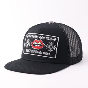 Chrome Hearts Black Trucker Hat with Lip Patch