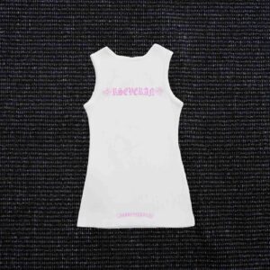 Chrome Hearts Pink Logo White Ribbed Tank Top