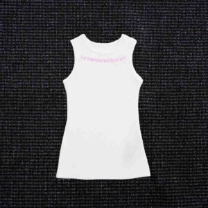 Chrome Hearts Pink Logo White Ribbed Tank Top