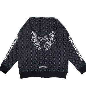 Chrome Hearts Black Floral Cross Zip Hoodie