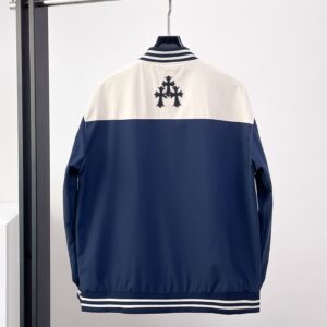 Chrome Hearts Navy Cream Triple Cross Varsity Jacket