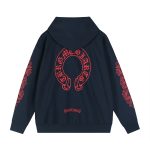 Chrome Hearts Red Horseshoe Logo Zip Hoodie Navy