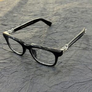 chrome hearts black rectangular floral cross glasses