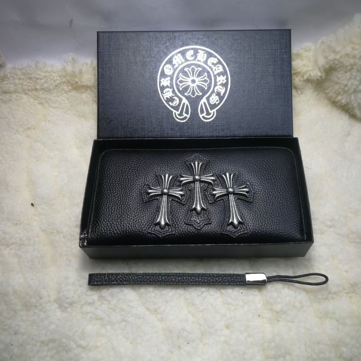 Chrome Hearts Black Triple Cross Leather Zip Wallet Chrome Hearts Black Triple Cross Leather Zip Wallet