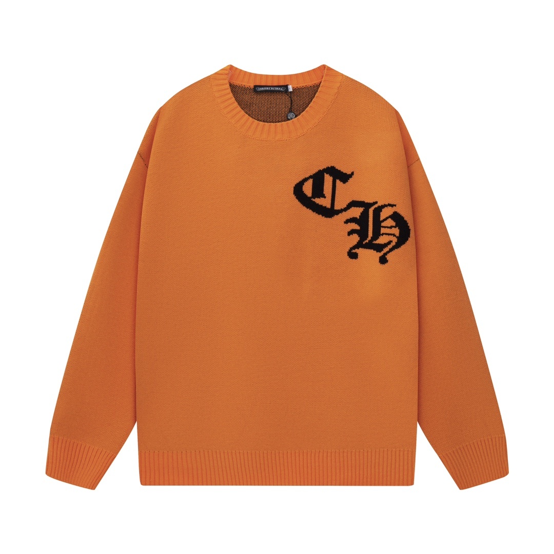 Chrome Hearts Horseshoe Logo Crewneck Sweater Orange Chrome Hearts Horseshoe Logo Crewneck Sweater Orange