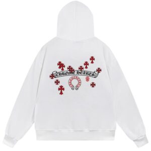 Chrome Hearts Red Cross Horseshoe Pullover Hoodie White