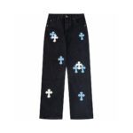 Chrome Hearts Blue Cross Patch Wide Leg Denim Jeans Black