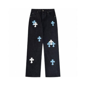 Chrome Hearts Blue Cross Patch Wide Leg Denim Jeans Black