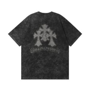 Chrome Hearts Triple Cross Rhinestone Washed T-Shirt Black