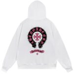 Chrome Hearts Pink Horseshoe Graphic Pullover Hoodie White