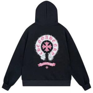 Chrome Hearts Pink Horseshoe Graphic Pullover Hoodie Black