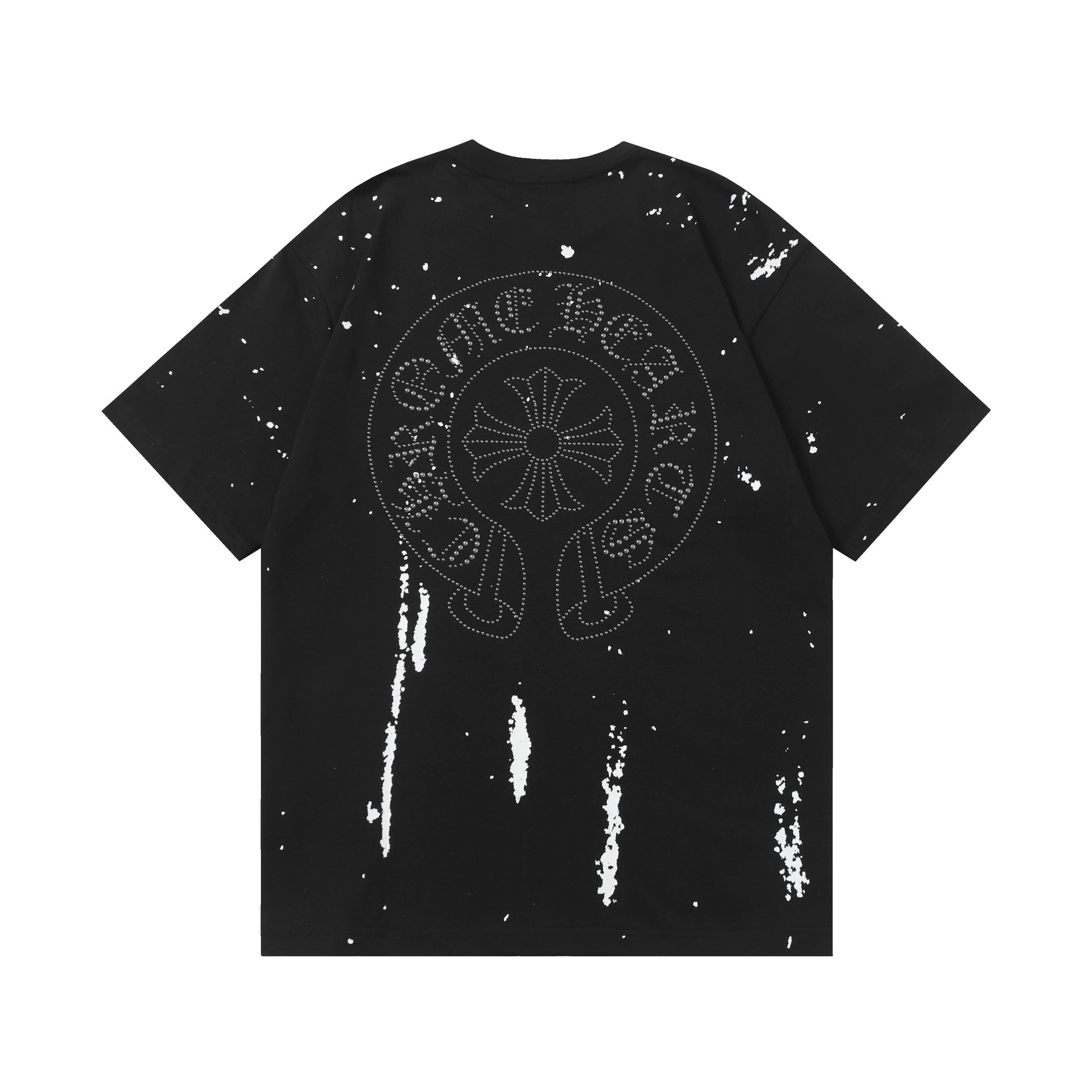 Chrome Hearts Rhinestone Horseshoe Splatter T-Shirt Black Chrome Hearts Rhinestone Horseshoe Splatter T-Shirt Black