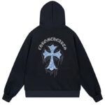 Chrome Hearts Icy Blue Cross Graphic Pullover Hoodie Black