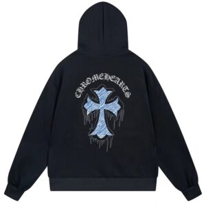 Chrome Hearts Icy Blue Cross Graphic Pullover Hoodie Black