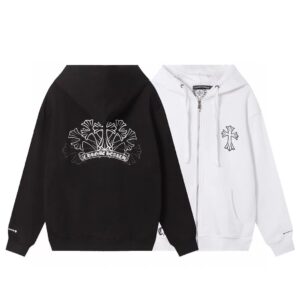 Chrome Hearts Triple Floral Cross Zip Up Hoodie Black/White