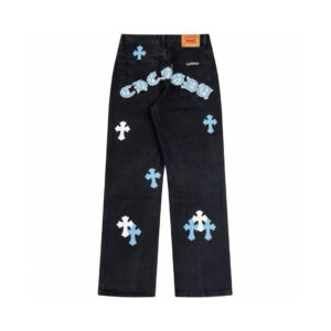 Chrome Hearts Blue Cross Patch Wide Leg Denim Jeans Black