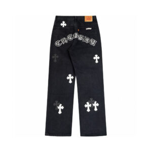 Chrome Hearts Monochrome Cross Patch Wide Leg Jeans Black