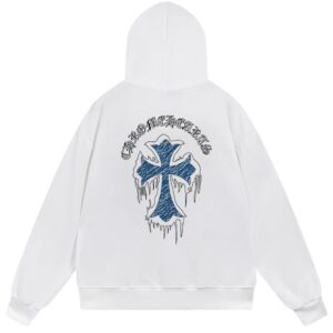 Chrome Hearts Icy Blue Cross Graphic Pullover Hoodie White