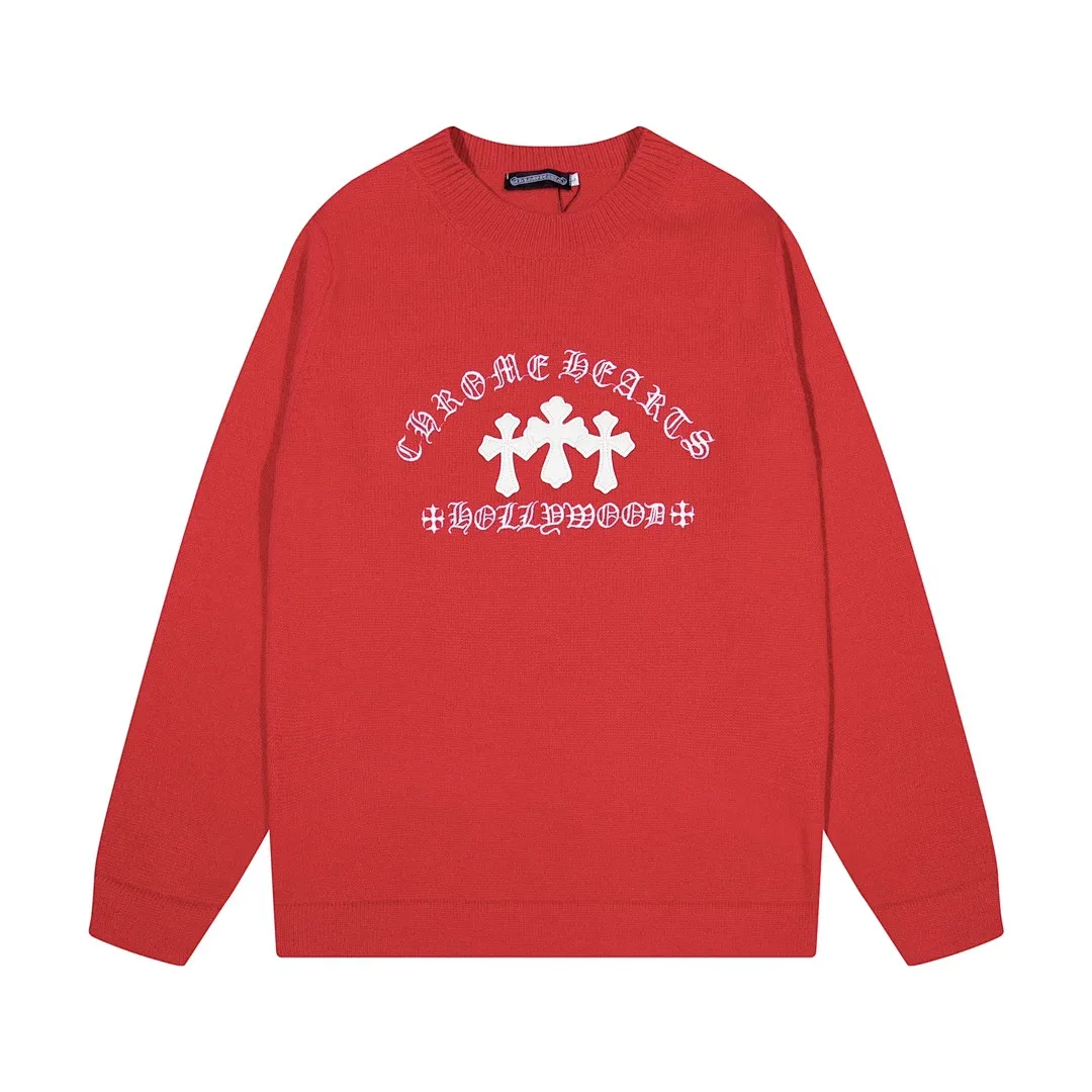 imgi_49_big Chrome Hearts Hollywood Triple Cross Knit Sweater Red